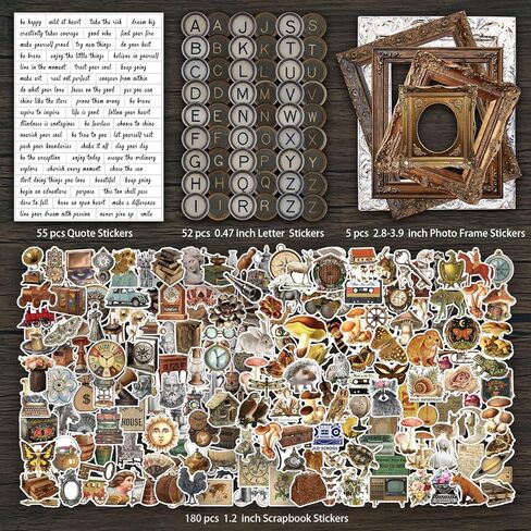 ANERZA 531 PCS Vintage Scrapbooking Supplies Stickers, Aesthetic Scrapbook Paper Art Journaling Kit for Bullet Journals, Ephemera for Junk Journal, Washi Stickers, Cottagecore Decoupage for Adults in Kuwait