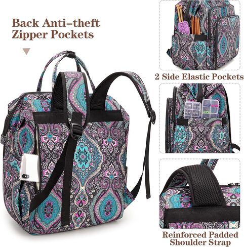 LoDrid Knitting Bag Backpack with Three Oversized Grommets, Travel Yarn Bag with Steel Frame Top, Crochet Organizer for Crochet Hooks, Knitting Needles, and Other Accessories, Black, Bag Only in Kuwait