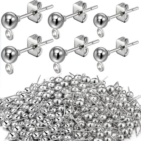 Hicarer 180 Pcs Ball Post Earring Stud with Butterfly Earring, Silver, Gold in Kuwait