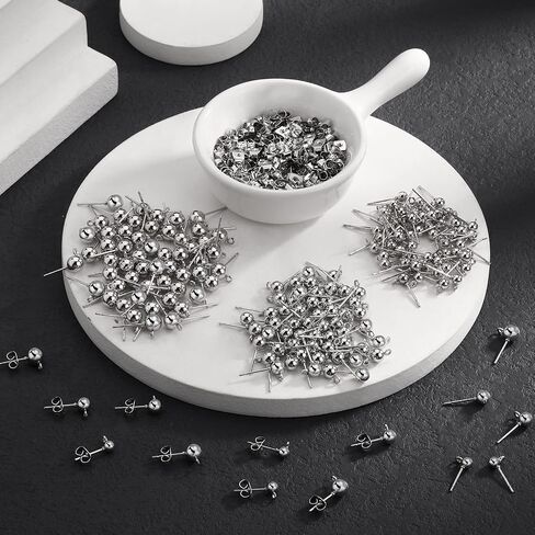 Hicarer 180 Pcs Ball Post Earring Stud with Butterfly Earring, Silver, Gold in Kuwait