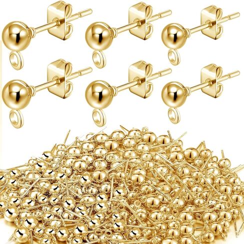 180 Pieces Ball Post Earring Stud with 200 Pieces Butterfly Ear Back Earrings with Loop for DIY Jewelry Making Findings, 4 mm 5 mm 6 mm (Gold) in Saudi Arabia