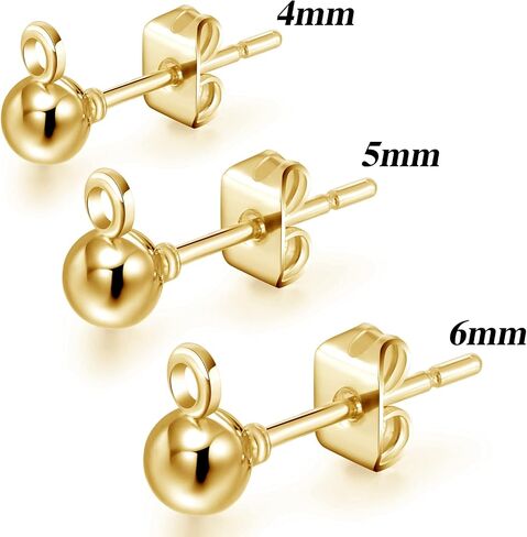 180 Pieces Ball Post Earring Stud with 200 Pieces Butterfly Ear Back Earrings with Loop for DIY Jewelry Making Findings, 4 mm 5 mm 6 mm (Gold) in Saudi Arabia
