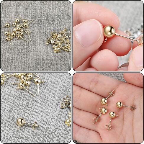 180 Pieces Ball Post Earring Stud with 200 Pieces Butterfly Ear Back Earrings with Loop for DIY Jewelry Making Findings, 4 mm 5 mm 6 mm (Gold) in Saudi Arabia