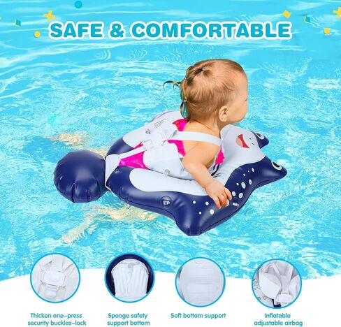 Keriday Baby Pool Float for 3-36 Months, Baby Swim Float with Canopy, Beach Toys for Toddlers 1-3 Years Old, Baby Floatie Pool Accessories, No Flip Over Swimming Float with Tail in Kuwait