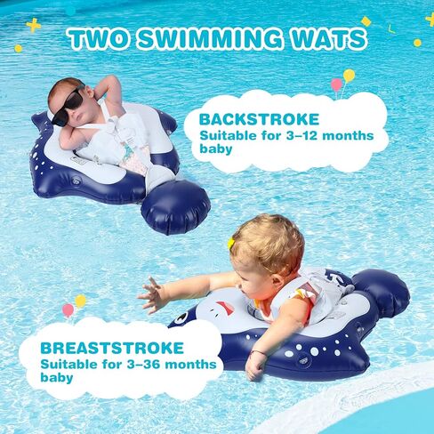 Keriday Baby Pool Float for 3-36 Months, Baby Swim Float with Canopy, Beach Toys for Toddlers 1-3 Years Old, Baby Floatie Pool Accessories, No Flip Over Swimming Float with Tail in Kuwait