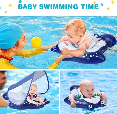 Keriday Baby Pool Float for 3-36 Months, Baby Swim Float with Canopy, Beach Toys for Toddlers 1-3 Years Old, Baby Floatie Pool Accessories, No Flip Over Swimming Float with Tail in Kuwait