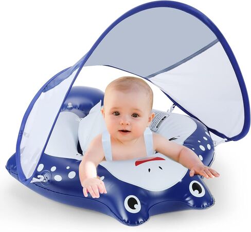 Keriday Baby Pool Float for 3-36 Months, Baby Swim Float with Canopy, Beach Toys for Toddlers 1-3 Years Old, Baby Floatie Pool Accessories, No Flip Over Swimming Float with Tail in Kuwait