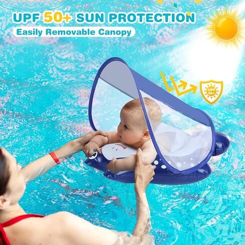 Keriday Baby Pool Float for 3-36 Months, Baby Swim Float with Canopy, Beach Toys for Toddlers 1-3 Years Old, Baby Floatie Pool Accessories, No Flip Over Swimming Float with Tail in Kuwait