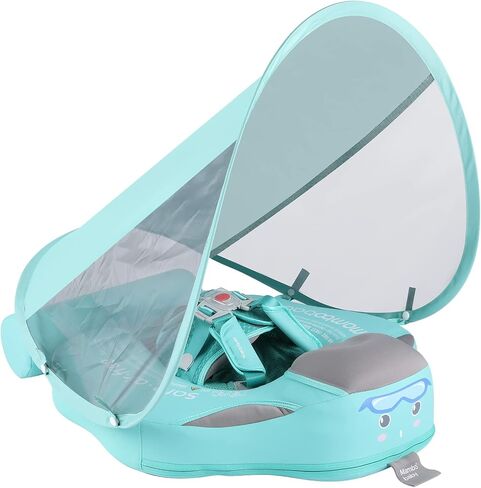 GENTEACO Newest Mambobaby Baby Swim Float with Canopy Non-Inflatable Infant Pool Float with Tail 3-24 Months Avoid Flip Solid Skin-Friendly Material for Toddler Boys Girls in Kuwait
