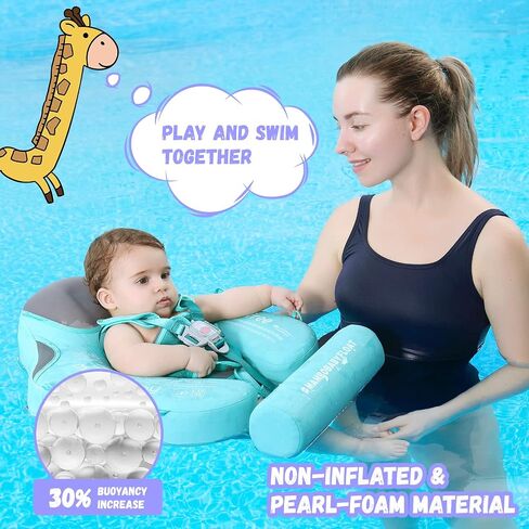 GENTEACO Newest Mambobaby Baby Swim Float with Canopy Non-Inflatable Infant Pool Float with Tail 3-24 Months Avoid Flip Solid Skin-Friendly Material for Toddler Boys Girls in Kuwait