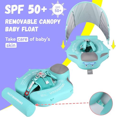 GENTEACO Newest Mambobaby Baby Swim Float with Canopy Non-Inflatable Infant Pool Float with Tail 3-24 Months Avoid Flip Solid Skin-Friendly Material for Toddler Boys Girls in Kuwait