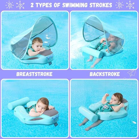 GENTEACO Newest Mambobaby Baby Swim Float with Canopy Non-Inflatable Infant Pool Float with Tail 3-24 Months Avoid Flip Solid Skin-Friendly Material for Toddler Boys Girls in Kuwait