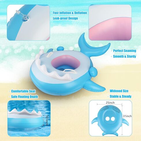 عوامة حمام سباحة للأطفال مع مظلة UPF50+ للحماية من الشمس، عوامة أطفال قابلة للنفخ ألعاب مائية ألعاب صيفية عوامة سباحة للأطفال لحمام السباحة من عمر 6 إلى 36 شهرًا in Kuwait