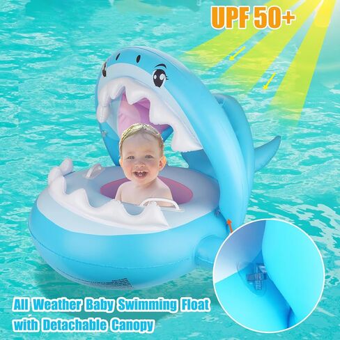 عوامة حمام سباحة للأطفال مع مظلة UPF50+ للحماية من الشمس، عوامة أطفال قابلة للنفخ ألعاب مائية ألعاب صيفية عوامة سباحة للأطفال لحمام السباحة من عمر 6 إلى 36 شهرًا in Kuwait