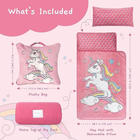 بساط قيلولة جليم دريم يتوهج في الظلام يونيكورن مع وسادة قابلة للإزالة وحقيبة حمل - بساط قيلولة للأطفال الصغار - حقيبة نوم للرعاية النهارية - كيس قيلولة للأطفال البنات للأعمار 2،3،4،5،6،7،8 in Kuwait