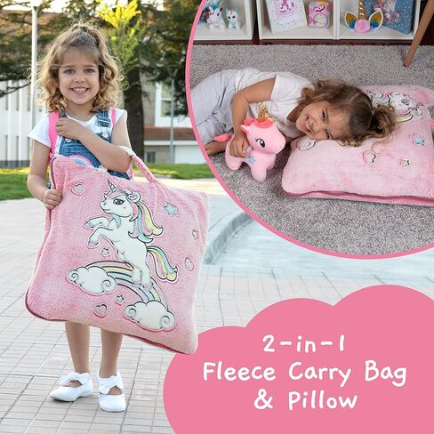 بساط قيلولة جليم دريم يتوهج في الظلام يونيكورن مع وسادة قابلة للإزالة وحقيبة حمل - بساط قيلولة للأطفال الصغار - حقيبة نوم للرعاية النهارية - كيس قيلولة للأطفال البنات للأعمار 2،3،4،5،6،7،8 in Kuwait