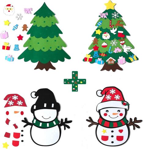 CDLong DIY Felt Christmas Tree & Snowman Set - 2 Pack Xmas Gifts for Kids - Wall Hanging Detachable Felt Christmas Tree for Toddlers in Saudi Arabia