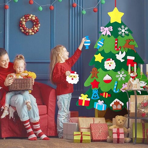 CDLong DIY Felt Christmas Tree & Snowman Set - 2 Pack Xmas Gifts for Kids - Wall Hanging Detachable Felt Christmas Tree for Toddlers in Saudi Arabia
