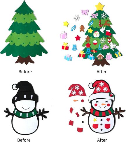 CDLong DIY Felt Christmas Tree & Snowman Set - 2 Pack Xmas Gifts for Kids - Wall Hanging Detachable Felt Christmas Tree for Toddlers in Saudi Arabia