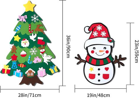 CDLong DIY Felt Christmas Tree & Snowman Set - 2 Pack Xmas Gifts for Kids - Wall Hanging Detachable Felt Christmas Tree for Toddlers in Saudi Arabia