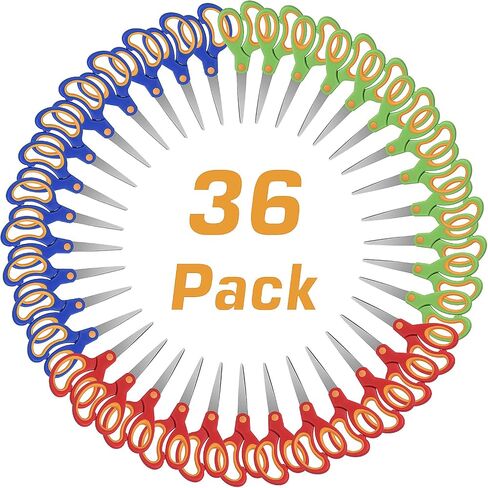 ELECKEY Scissors for School Kids Student, Kids Scissors 36 Count Bulk Set Teacher Pack(Rounded-tip, Blunt), 5 Inch in Kuwait