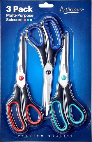 طقم مقص فاخر متعدد الاستخدامات من آرتليشوس - 3 قطع من 3 قطع للمدرسة، والمنزل، والمكتب. in Kuwait