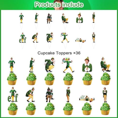 Elf Movie Birthday Party Cake Topper 37Pcs Christmas Elf Movie-themed Birthday Party Supplies Cupcake Decorations for Kids in Saudi Arabia