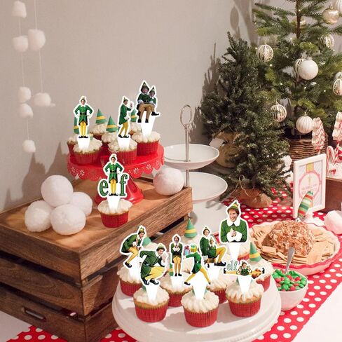 Elf Movie Birthday Party Cake Topper 37Pcs Christmas Elf Movie-themed Birthday Party Supplies Cupcake Decorations for Kids in Saudi Arabia