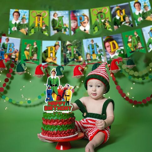 Elf Movie Birthday Party Cake Topper 37Pcs Christmas Elf Movie-themed Birthday Party Supplies Cupcake Decorations for Kids in Saudi Arabia