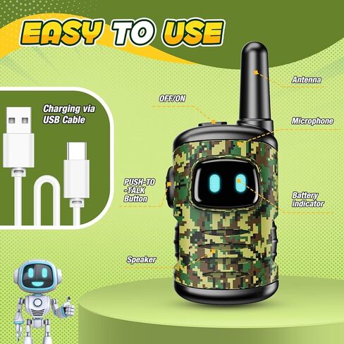 Toys for 3-8 Year Old Boys: Mini Rechargeable Walkies Talkies with Lanyard 2 Pack Christmas Birthday Gifts for 3 4 5 6 Year Old Boys Camping Outdoor Toys for 3 4 5 6-8 Year Old Boy Stocking Stuffer in Kuwait