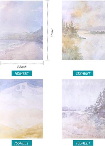 60 Sheets Stationary Papers 12 Scenic Watercolor Styles Writing Stationary Papers Letter, Double Sided Writing Paper, 8.5 x 11 Inches in Kuwait