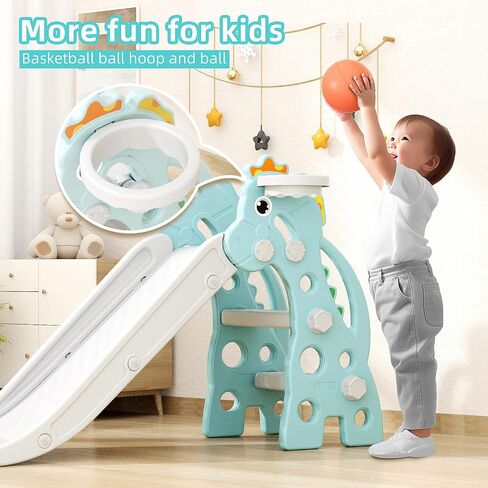 67i Slide for Toddlers 1-3, 46.8 in Slide with Basketball Hoop (Pink) in Kuwait