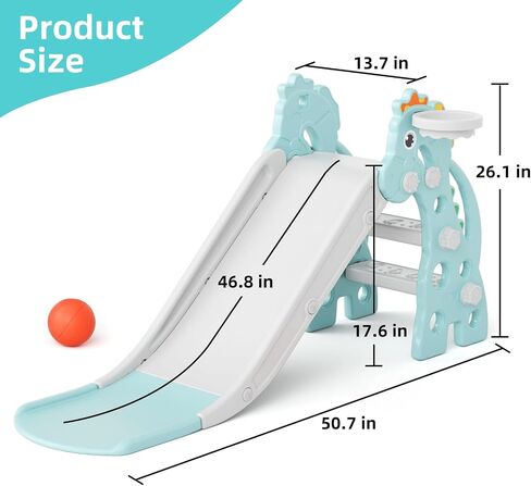 67i Slide for Toddlers 1-3, 46.8 in Slide with Basketball Hoop (Pink) in Kuwait