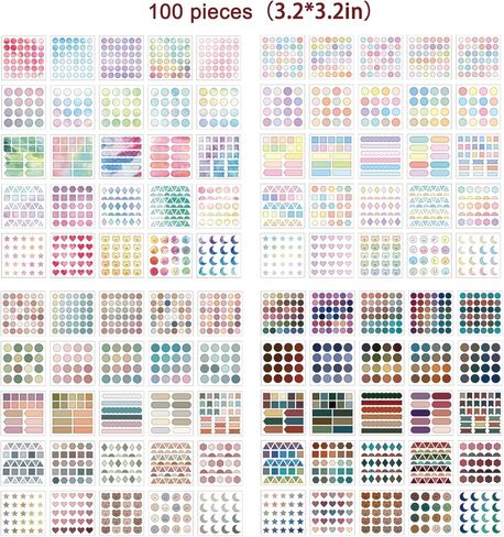 PUDIS 100 Sheet Washi Dots Stickers Scrapbook Stickers Colorful Decorative Journal Sticker Decoration Labels for DIY Journal Planner Scrapbooking Album Journal Supplies (100 Sheets) in Kuwait