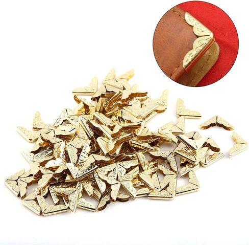 Metal Book Corner Protector 100 Pcs Metal Albums Scrapbook Book Corners Protectors for DIY Scrapbooking Picture Album Menus Memory Book Diary Corner Protecting, Golden Yellow 100 Pack in Saudi Arabia