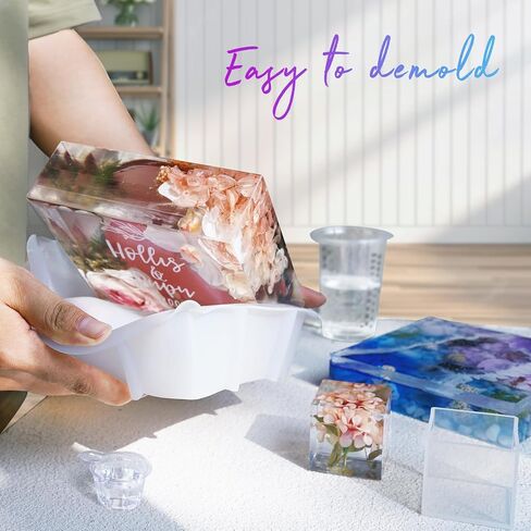 LET'S RESIN Rectangle Silicone Resin Molds, 3 pcs Large Resin Molds Wooden Support, Deep Epoxy Resin Molds for Flowers Preservation, Insect Specimen, Christmas Home Décor, DIY Resin Art Crafts Gift in Kuwait