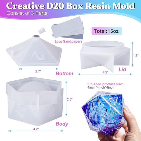 دعنا راتنج D20 النرد قوالب الراتنج سيليكون، D20 قوالب السيليكون النرد لراتنجات الايبوكسي وراتنج الصب، قوالب الراتنج الكبيرة لحامل النرد الراتنج، صنع النرد الأساسية السائلة، أفضل هدية لمحبي النرد in Kuwait
