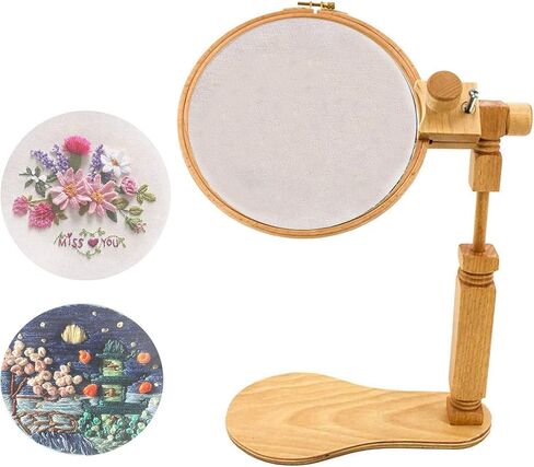 حامل إطار مطرز دوار، إطار تطريز خشبي قابل للدوران، لمعظم أحجام الأعمال الفنية والخياطة اليدوية وزينة الأطواق لعيد الميلاد (1) in Kuwait