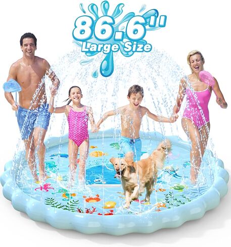 EPN Splash Pad، مقاس 86.6 بوصة، سجادة لعب كبيرة جدًا للرش، ممتعة للأطفال، ألعاب مائية صيفية أكثر سمكًا في الهواء الطلق، حمام سباحة للأطفال الصغار من سن 3 إلى 12 عامًا، الأولاد والبنات in Kuwait
