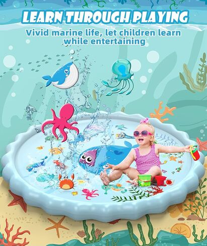 EPN Splash Pad، مقاس 86.6 بوصة، سجادة لعب كبيرة جدًا للرش، ممتعة للأطفال، ألعاب مائية صيفية أكثر سمكًا في الهواء الطلق، حمام سباحة للأطفال الصغار من سن 3 إلى 12 عامًا، الأولاد والبنات in Kuwait