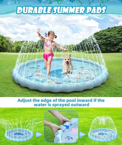 EPN Splash Pad، مقاس 86.6 بوصة، سجادة لعب كبيرة جدًا للرش، ممتعة للأطفال، ألعاب مائية صيفية أكثر سمكًا في الهواء الطلق، حمام سباحة للأطفال الصغار من سن 3 إلى 12 عامًا، الأولاد والبنات in Kuwait
