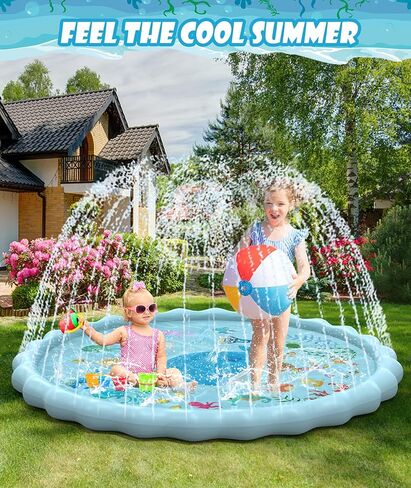 EPN Splash Pad، مقاس 86.6 بوصة، سجادة لعب كبيرة جدًا للرش، ممتعة للأطفال، ألعاب مائية صيفية أكثر سمكًا في الهواء الطلق، حمام سباحة للأطفال الصغار من سن 3 إلى 12 عامًا، الأولاد والبنات in Kuwait