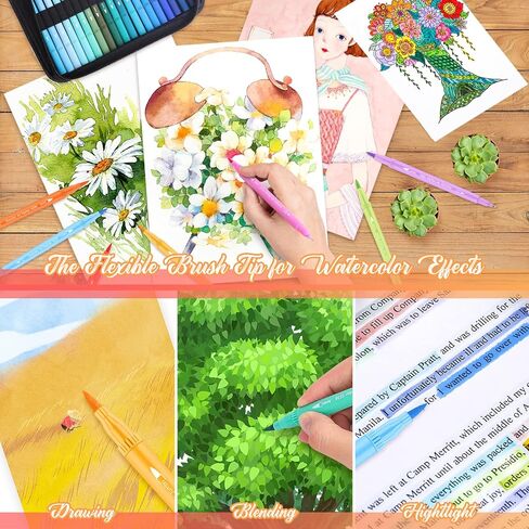 Coloring Markers Pens Set for Adult Coloring Book, Soucolor 72 Colors Dual Tip Art Markers (Fineliner&Brush, Numbered Penholder) with Case for Adults Kids Artist Drawing Journaling Sketching Lettering in Saudi Arabia