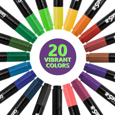 US Art Supply Super Markers 20 لونًا فريدًا من نوعه، مجموعة أقلام تحديد تي شيرت ونسيج مزدوج الأطراف - نهاية مزدوجة مع نقطة إزميل وأطراف دقيقة - 20 حبرًا دائمًا نابضًا بالحياة وجريئة in Kuwait