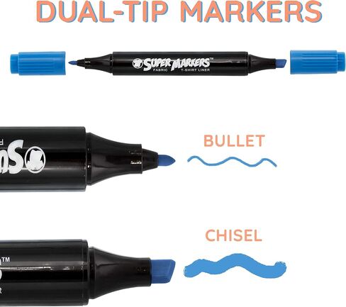 US Art Supply Super Markers 20 لونًا فريدًا من نوعه، مجموعة أقلام تحديد تي شيرت ونسيج مزدوج الأطراف - نهاية مزدوجة مع نقطة إزميل وأطراف دقيقة - 20 حبرًا دائمًا نابضًا بالحياة وجريئة in Kuwait