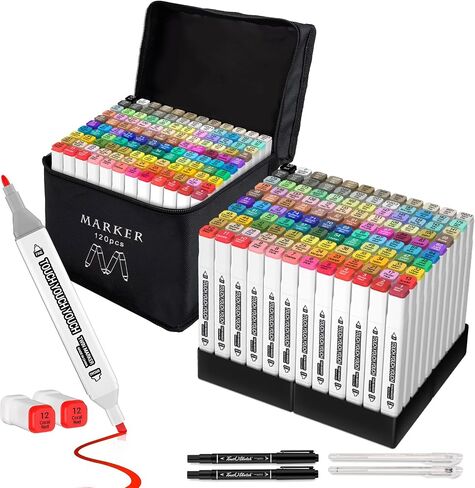 Banral 130 Colors Dual Tip Alcohol Based Markers, Twin Sketch Art Markers Set Pens for Artists Kids Adult Coloring Drawing Sketching Card Making Illustration, Premium Brush Markers with Case in Kuwait