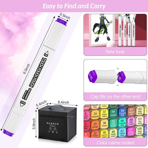 Banral 130 Colors Dual Tip Alcohol Based Markers, Twin Sketch Art Markers Set Pens for Artists Kids Adult Coloring Drawing Sketching Card Making Illustration, Premium Brush Markers with Case in Kuwait