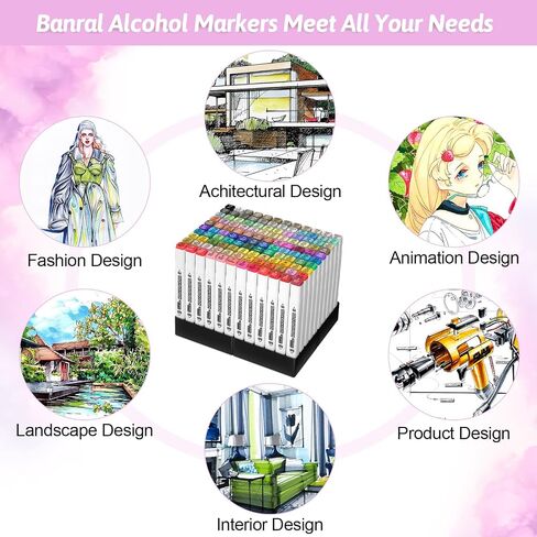 Banral 130 Colors Dual Tip Alcohol Based Markers, Twin Sketch Art Markers Set Pens for Artists Kids Adult Coloring Drawing Sketching Card Making Illustration, Premium Brush Markers with Case in Kuwait