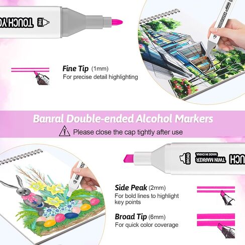 Banral 130 Colors Dual Tip Alcohol Based Markers, Twin Sketch Art Markers Set Pens for Artists Kids Adult Coloring Drawing Sketching Card Making Illustration, Premium Brush Markers with Case in Kuwait