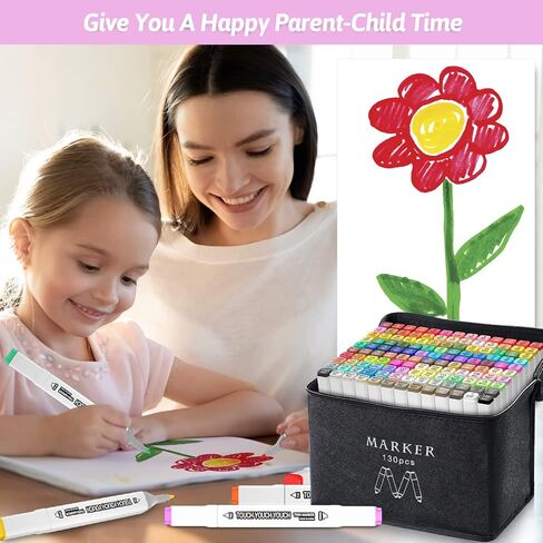 Banral 130 Colors Dual Tip Alcohol Based Markers, Twin Sketch Art Markers Set Pens for Artists Kids Adult Coloring Drawing Sketching Card Making Illustration, Premium Brush Markers with Case in Kuwait
